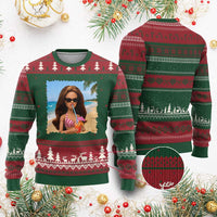 Funny Summer Doll Face Meme Ugly Christmas Sweater Tropical Beach Party Graphic