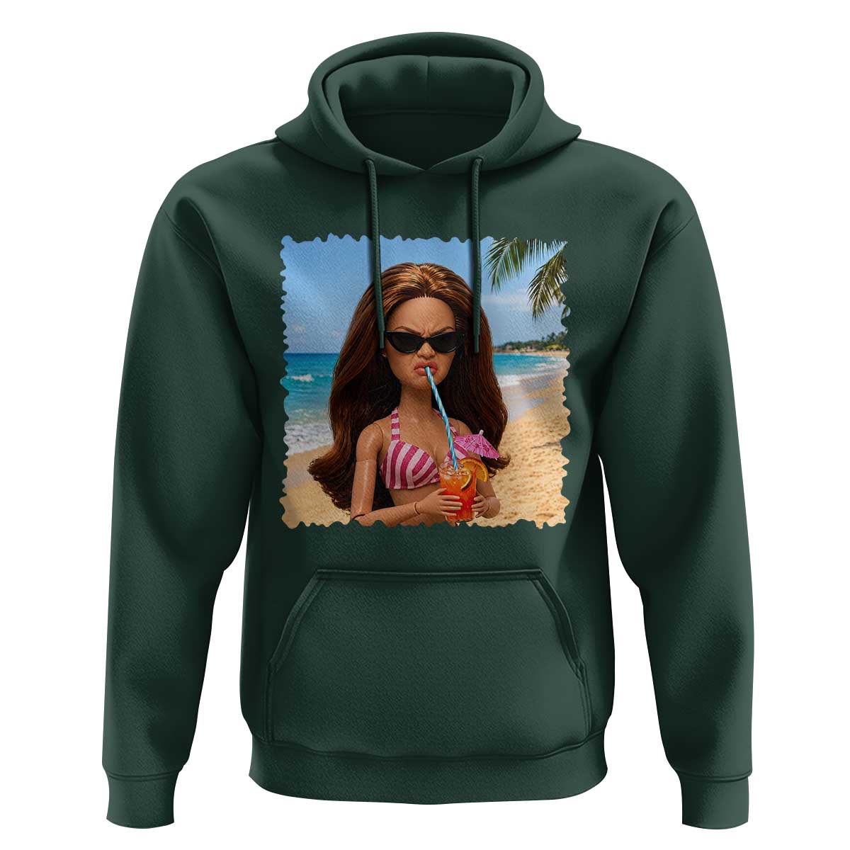 Funny Summer Doll Face Meme Hoodie Tropical Beach Party Graphic