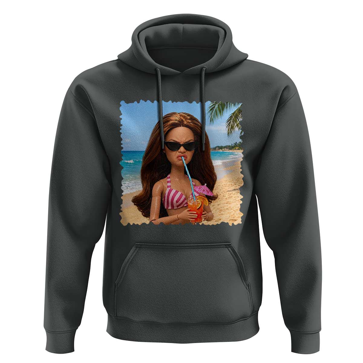 Funny Summer Doll Face Meme Hoodie Tropical Beach Party Graphic
