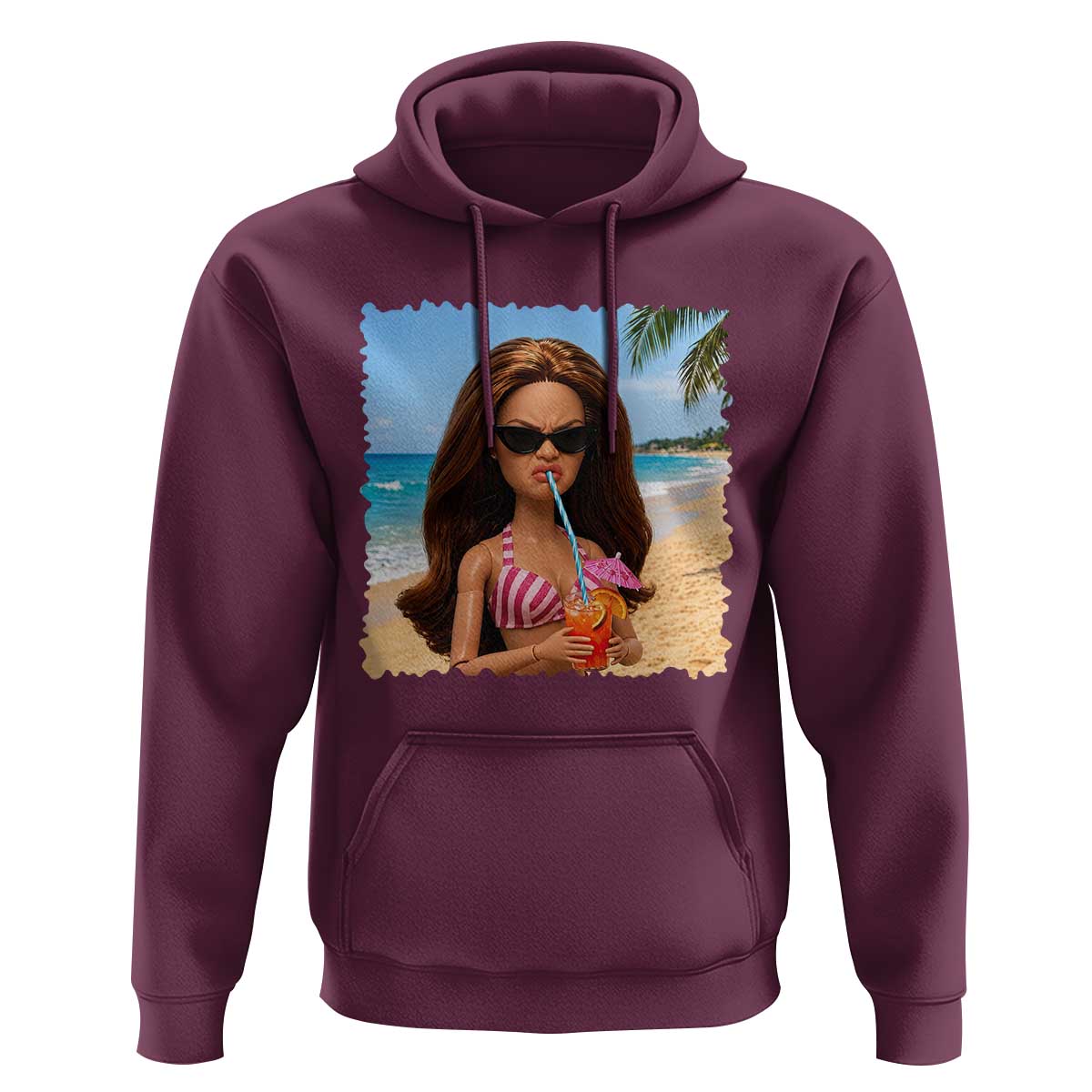 Funny Summer Doll Face Meme Hoodie Tropical Beach Party Graphic