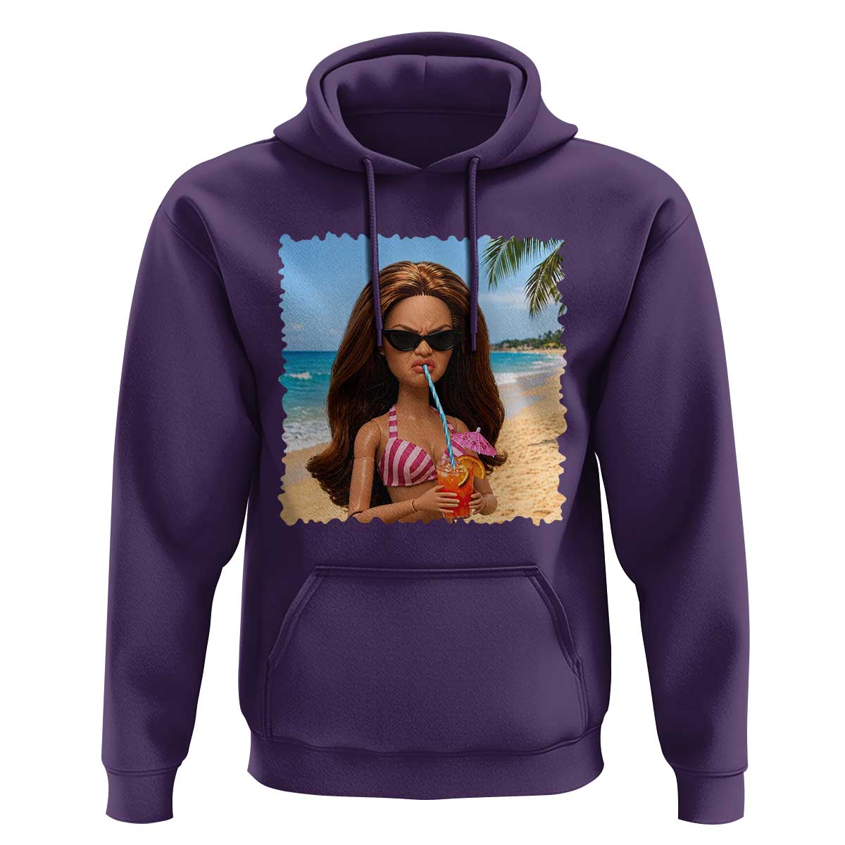 Funny Summer Doll Face Meme Hoodie Tropical Beach Party Graphic