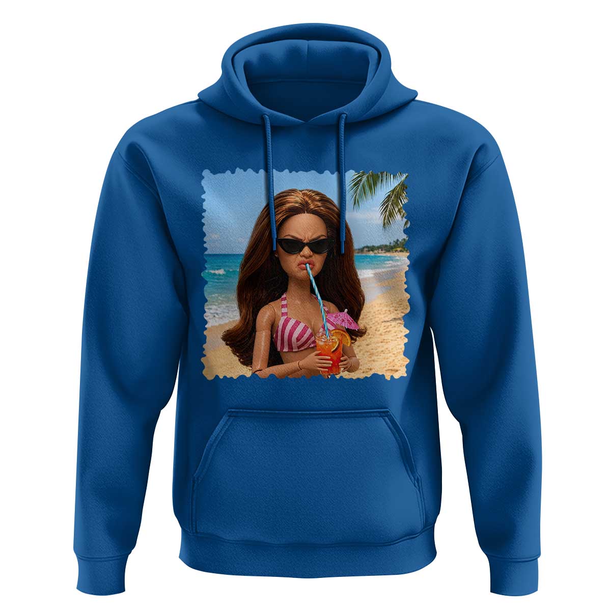 Funny Summer Doll Face Meme Hoodie Tropical Beach Party Graphic