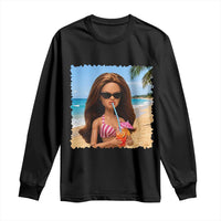Funny Summer Doll Face Meme Long Sleeve Shirt Tropical Beach Party Graphic