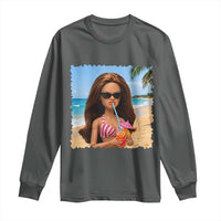 Funny Summer Doll Face Meme Long Sleeve Shirt Tropical Beach Party Graphic