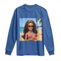 Funny Summer Doll Face Meme Long Sleeve Shirt Tropical Beach Party Graphic