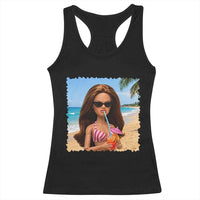 Funny Summer Doll Face Meme Racerback Tank Top Tropical Beach Party Graphic