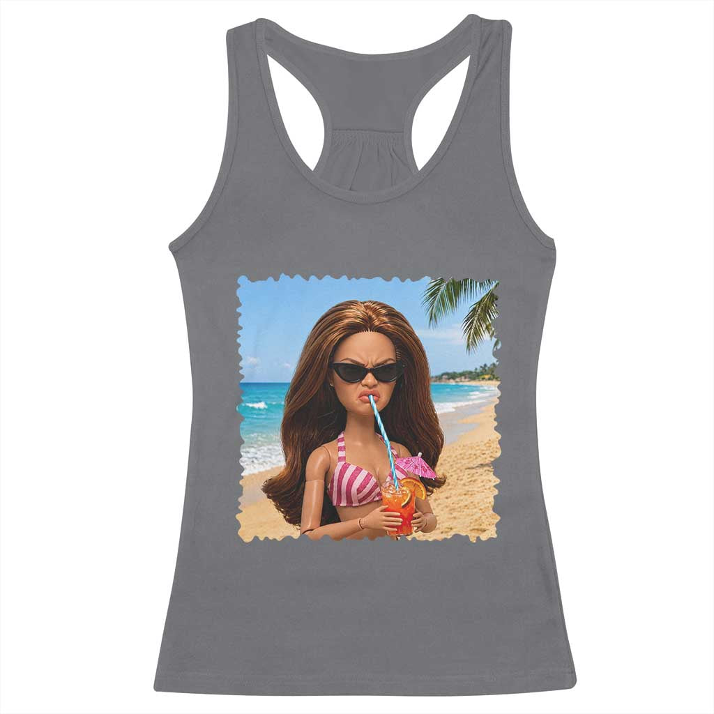Funny Summer Doll Face Meme Racerback Tank Top Tropical Beach Party Graphic