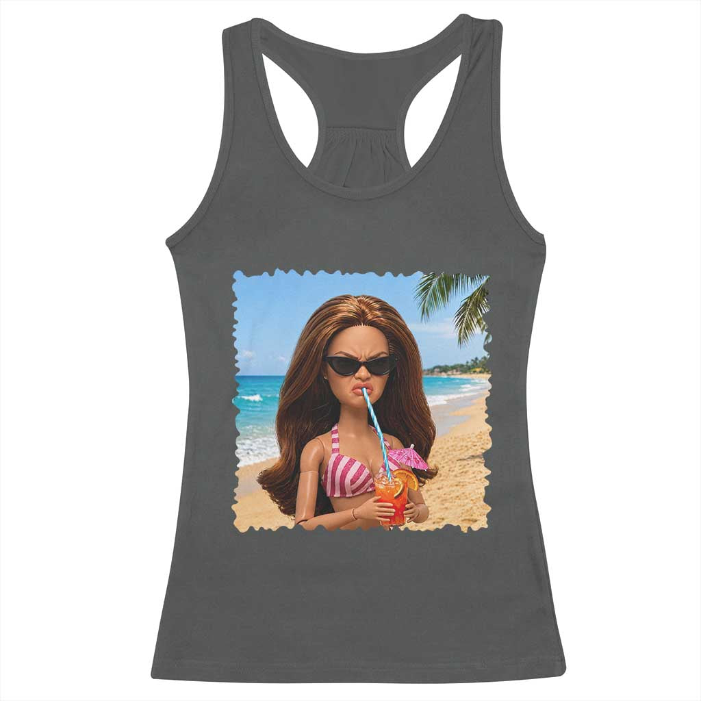 Funny Summer Doll Face Meme Racerback Tank Top Tropical Beach Party Graphic