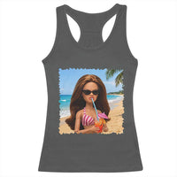 Funny Summer Doll Face Meme Racerback Tank Top Tropical Beach Party Graphic