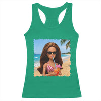 Funny Summer Doll Face Meme Racerback Tank Top Tropical Beach Party Graphic