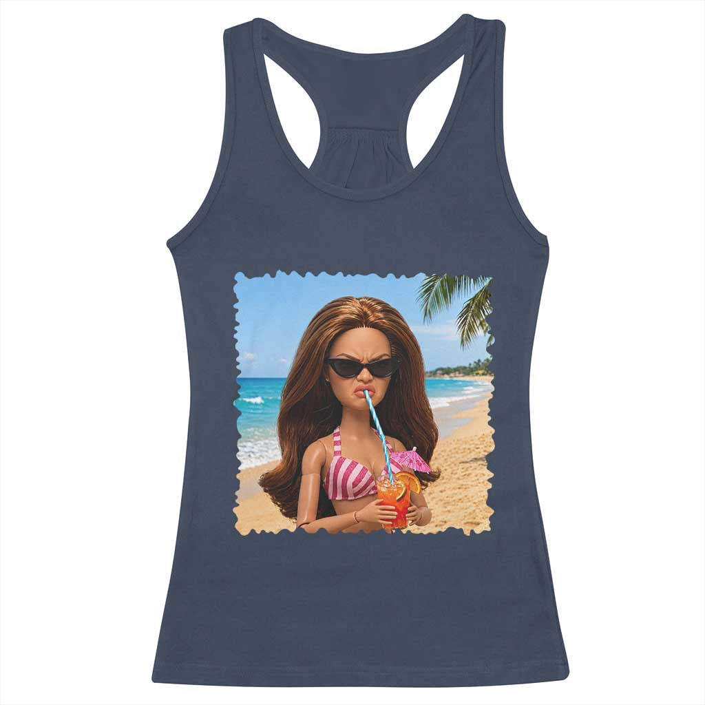 Funny Summer Doll Face Meme Racerback Tank Top Tropical Beach Party Graphic