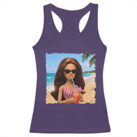 Funny Summer Doll Face Meme Racerback Tank Top Tropical Beach Party Graphic