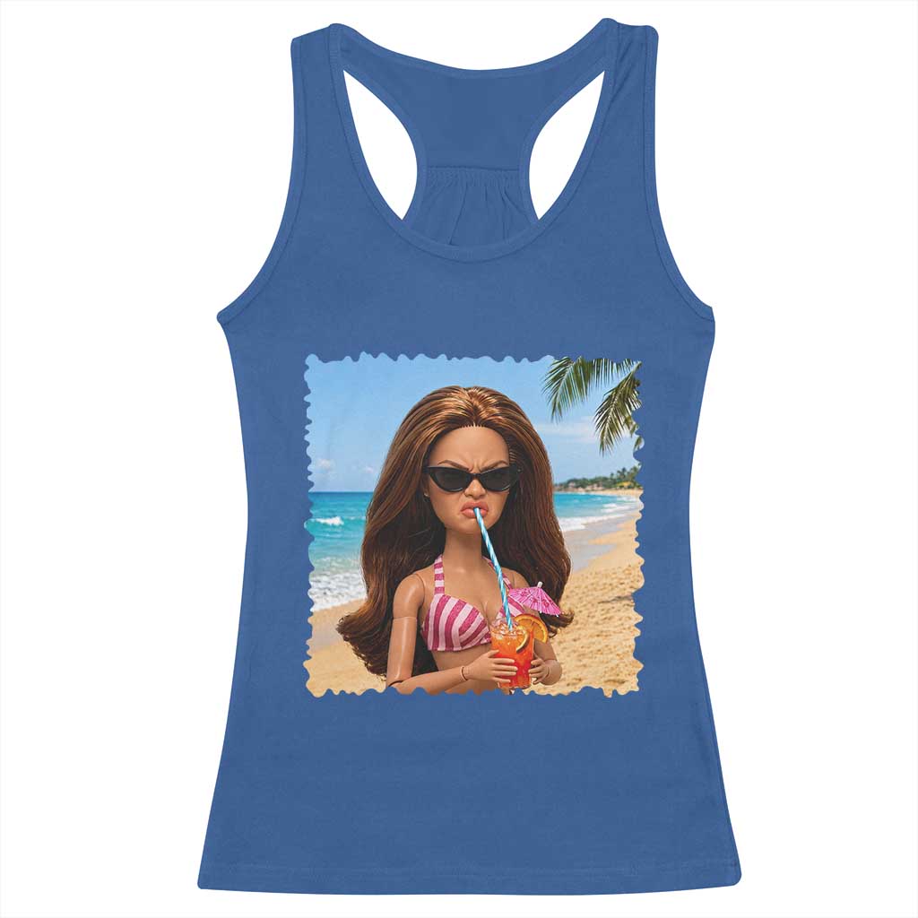 Funny Summer Doll Face Meme Racerback Tank Top Tropical Beach Party Graphic