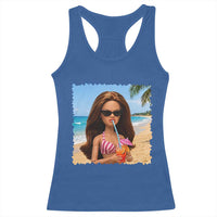 Funny Summer Doll Face Meme Racerback Tank Top Tropical Beach Party Graphic