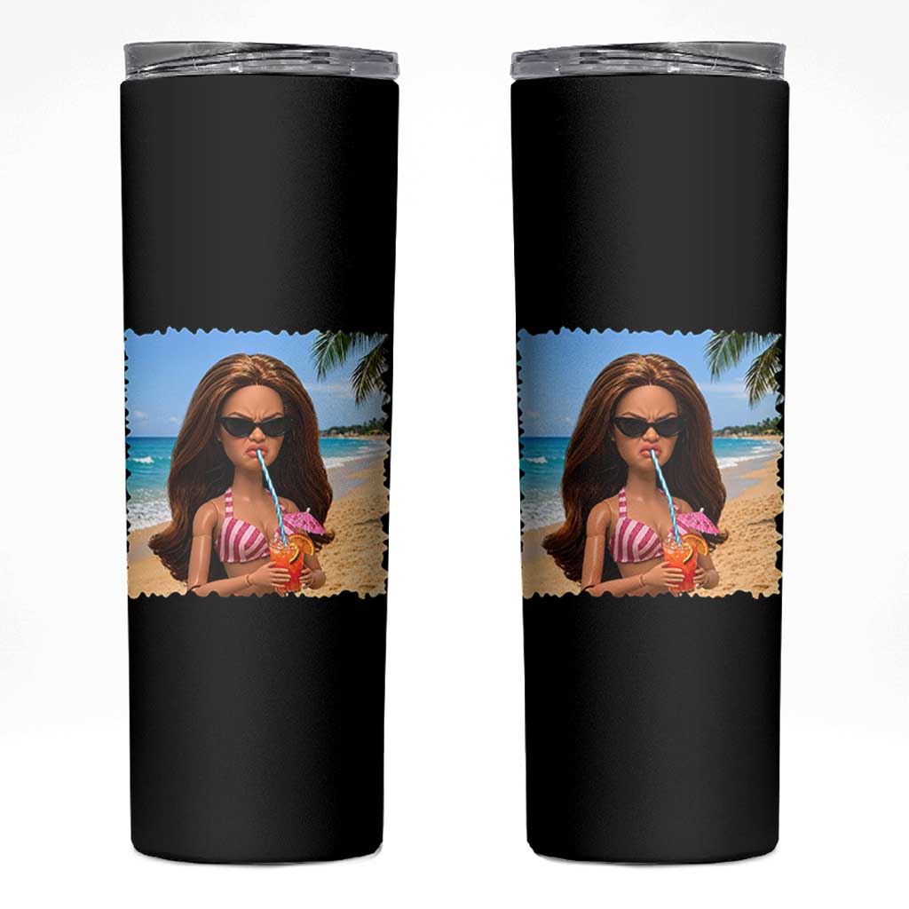 Funny Summer Doll Face Meme Skinny Tumbler Tropical Beach Party Graphic