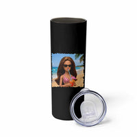 Funny Summer Doll Face Meme Skinny Tumbler Tropical Beach Party Graphic