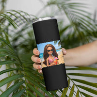 Funny Summer Doll Face Meme Skinny Tumbler Tropical Beach Party Graphic