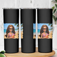 Funny Summer Doll Face Meme Skinny Tumbler Tropical Beach Party Graphic