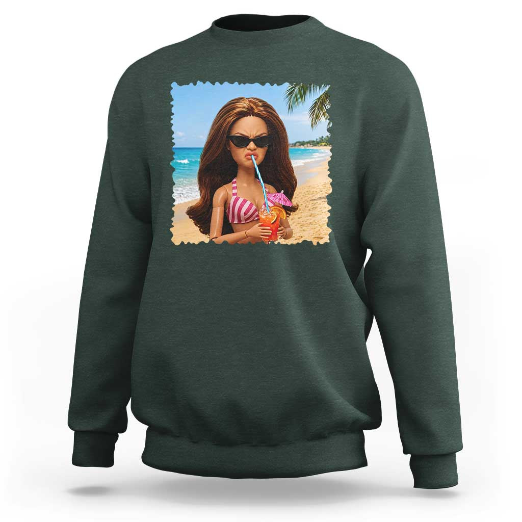Funny Summer Doll Face Meme Sweatshirt Tropical Beach Party Graphic
