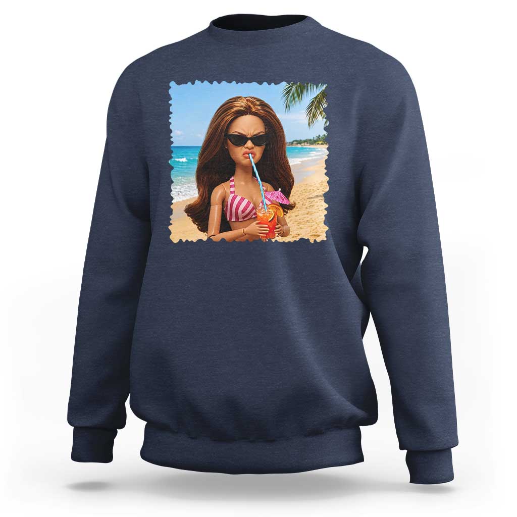 Funny Summer Doll Face Meme Sweatshirt Tropical Beach Party Graphic