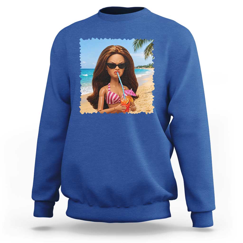 Funny Summer Doll Face Meme Sweatshirt Tropical Beach Party Graphic