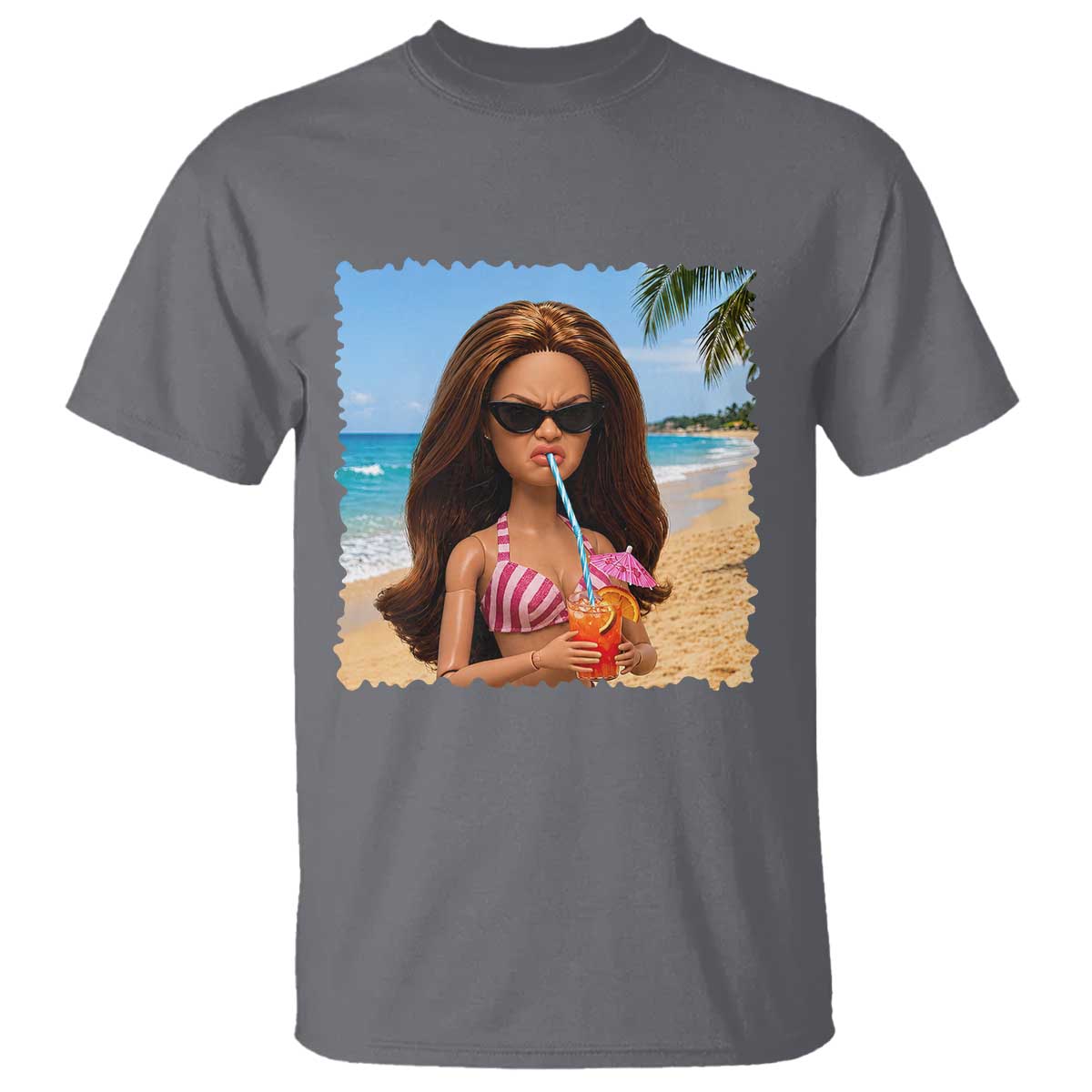 Funny Summer Doll Face Meme T Shirt Tropical Beach Party Graphic
