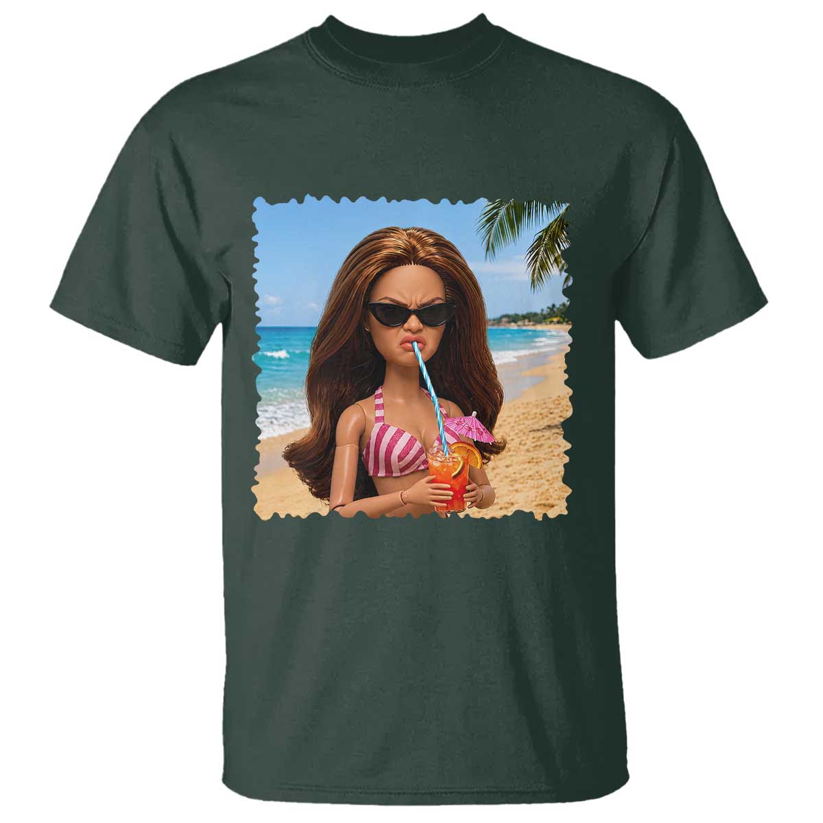 Funny Summer Doll Face Meme T Shirt Tropical Beach Party Graphic