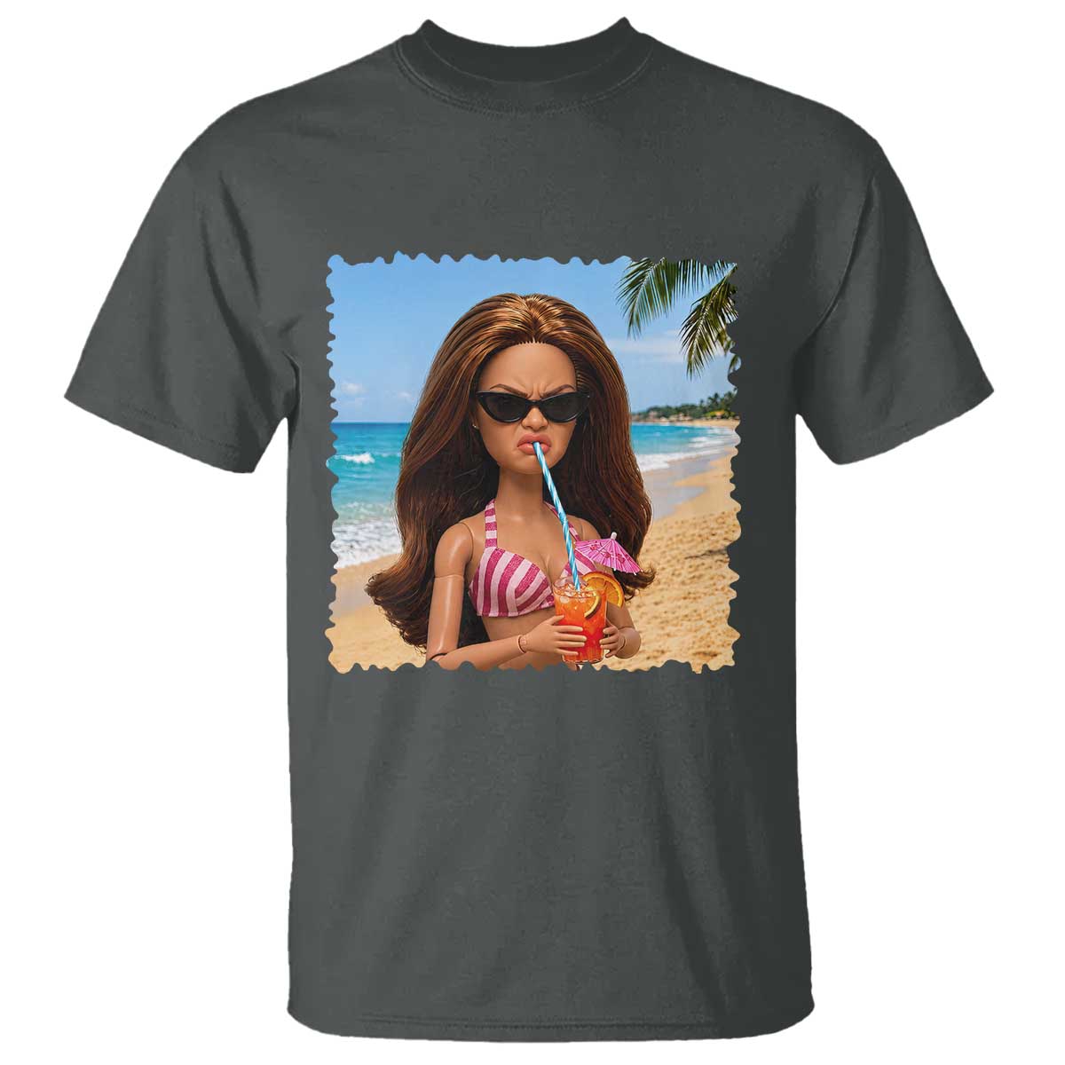Funny Summer Doll Face Meme T Shirt Tropical Beach Party Graphic