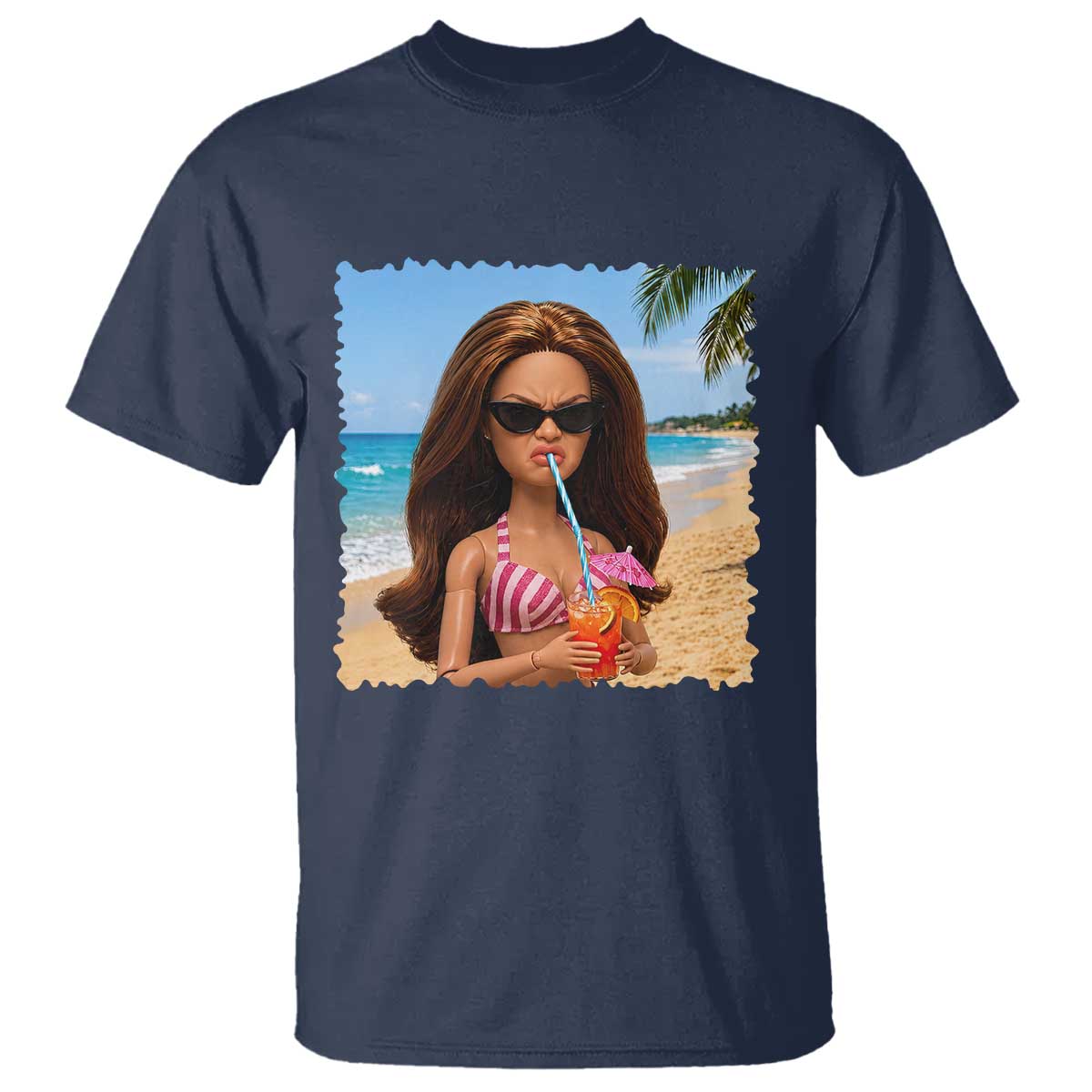 Funny Summer Doll Face Meme T Shirt Tropical Beach Party Graphic