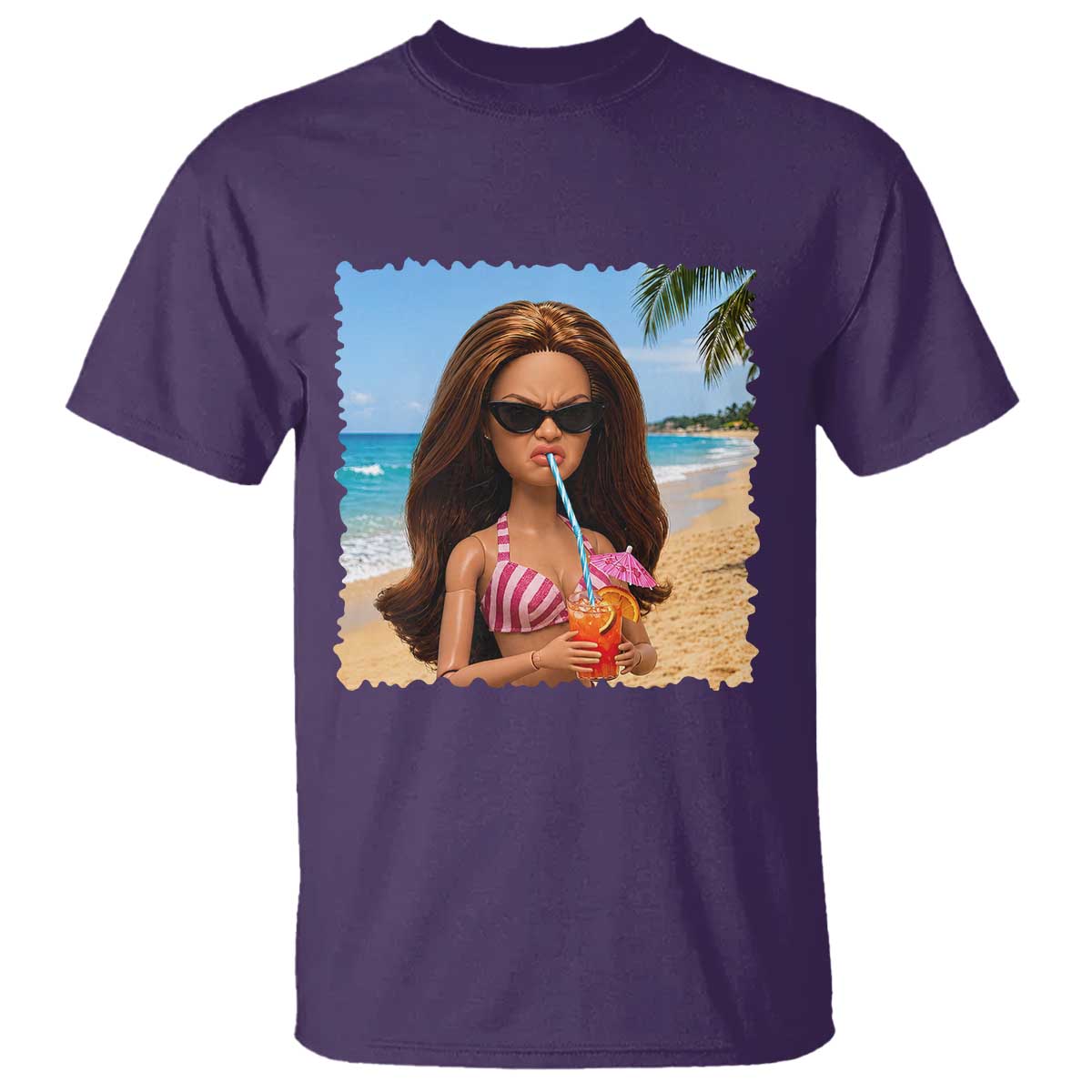 Funny Summer Doll Face Meme T Shirt Tropical Beach Party Graphic