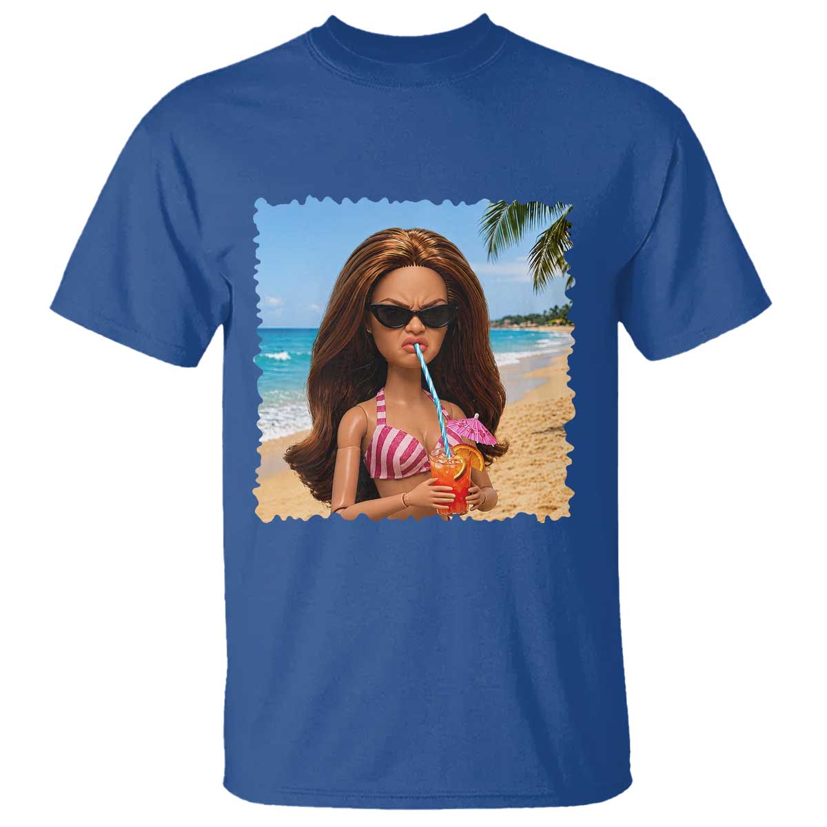 Funny Summer Doll Face Meme T Shirt Tropical Beach Party Graphic