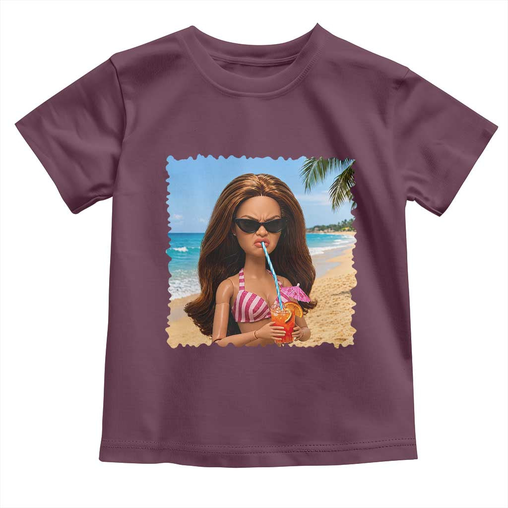 Funny Summer Doll Face Meme Toddler T Shirt Tropical Beach Party Graphic