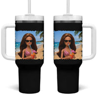 Funny Summer Doll Face Meme Tumbler With Handle Tropical Beach Party Graphic