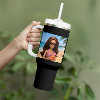 Funny Summer Doll Face Meme Tumbler With Handle Tropical Beach Party Graphic