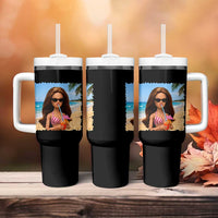 Funny Summer Doll Face Meme Tumbler With Handle Tropical Beach Party Graphic