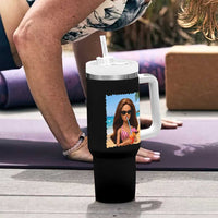 Funny Summer Doll Face Meme Tumbler With Handle Tropical Beach Party Graphic