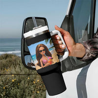 Funny Summer Doll Face Meme Tumbler With Handle Tropical Beach Party Graphic