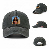 Funny Summer Doll Face Meme Washed Cotton Baseball Cap Tropical Beach Party Graphic
