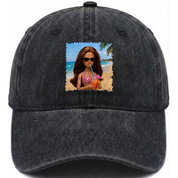 Funny Summer Doll Face Meme Washed Cotton Baseball Cap Tropical Beach Party Graphic