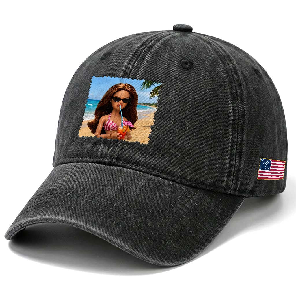 Funny Summer Doll Face Meme Washed Cotton Baseball Cap Tropical Beach Party Graphic