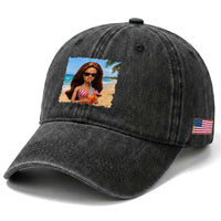 Funny Summer Doll Face Meme Washed Cotton Baseball Cap Tropical Beach Party Graphic