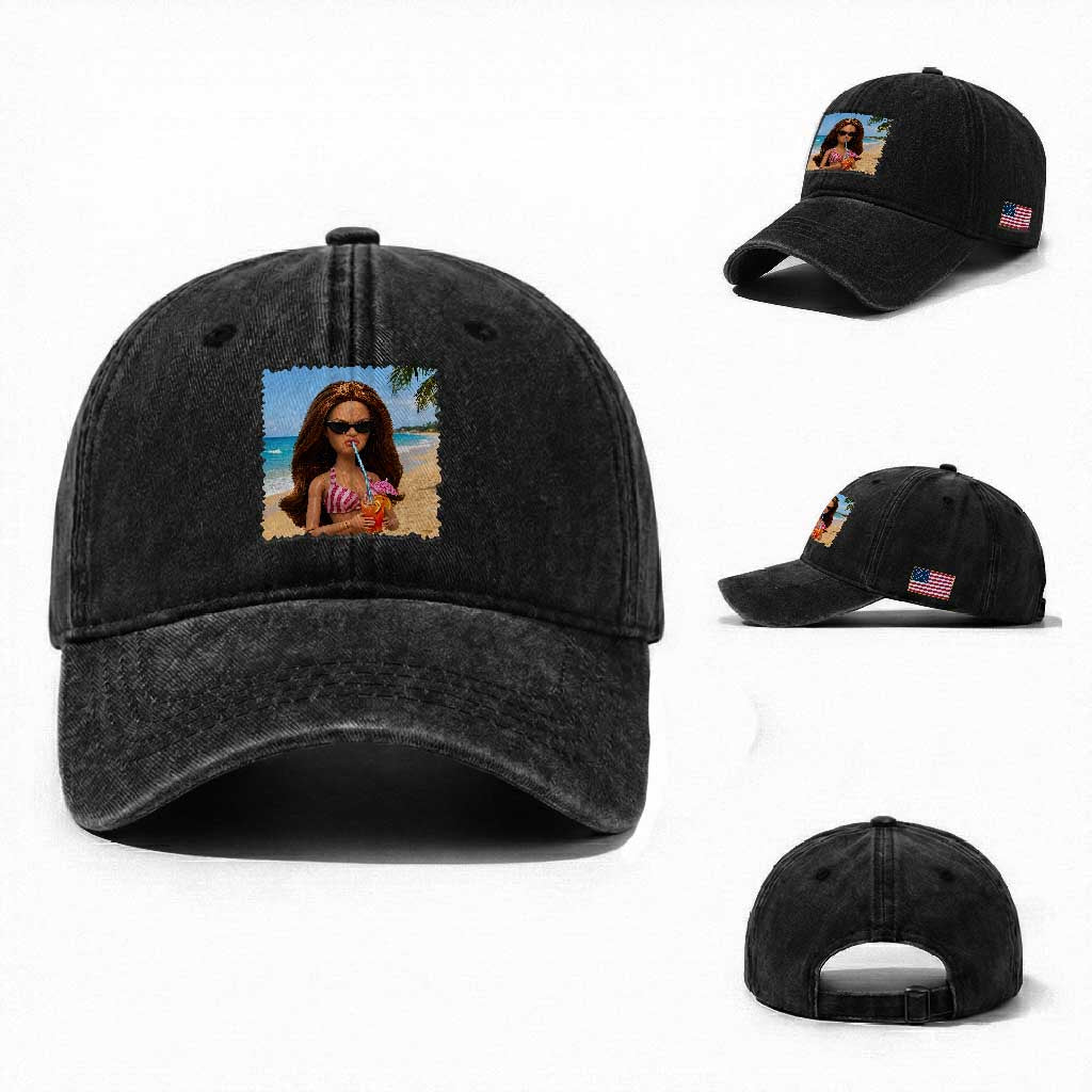 Funny Summer Doll Face Meme Washed Cotton Baseball Cap Tropical Beach Party Graphic