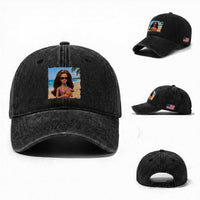 Funny Summer Doll Face Meme Washed Cotton Baseball Cap Tropical Beach Party Graphic