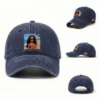 Funny Summer Doll Face Meme Washed Cotton Baseball Cap Tropical Beach Party Graphic