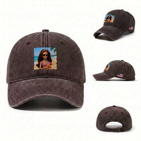 Funny Summer Doll Face Meme Washed Cotton Baseball Cap Tropical Beach Party Graphic