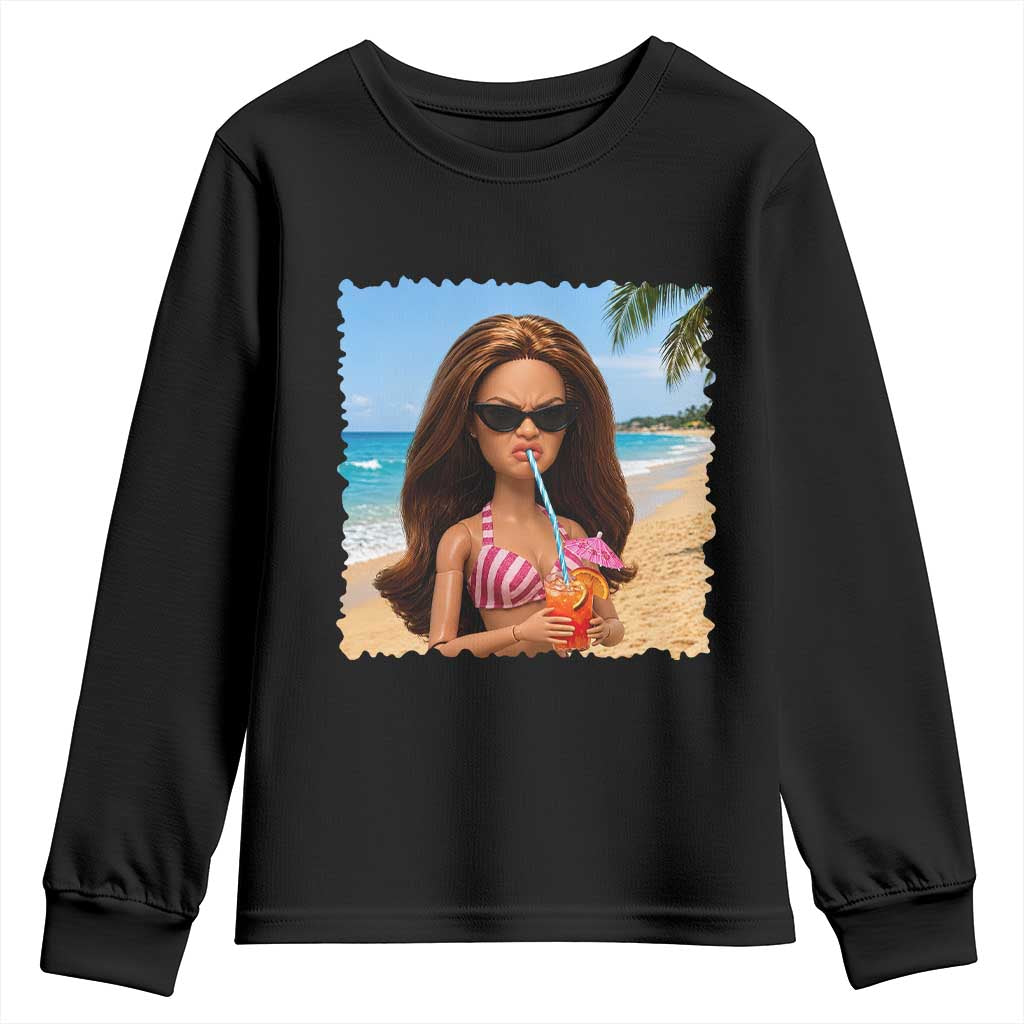 Funny Summer Doll Face Meme Youth Sweatshirt Tropical Beach Party Graphic