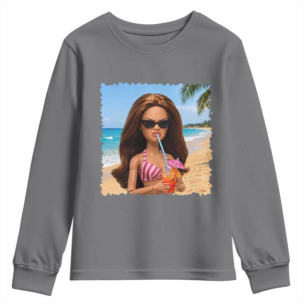 Funny Summer Doll Face Meme Youth Sweatshirt Tropical Beach Party Graphic