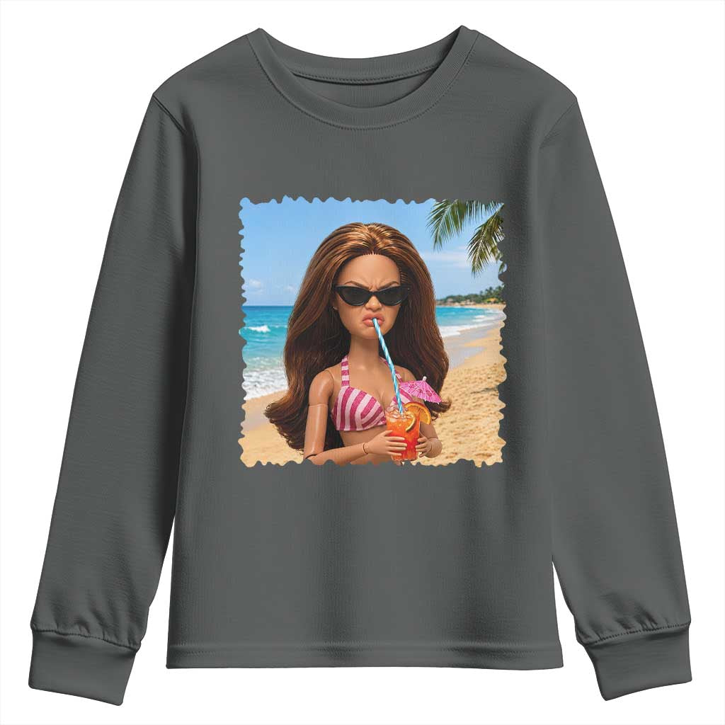 Funny Summer Doll Face Meme Youth Sweatshirt Tropical Beach Party Graphic