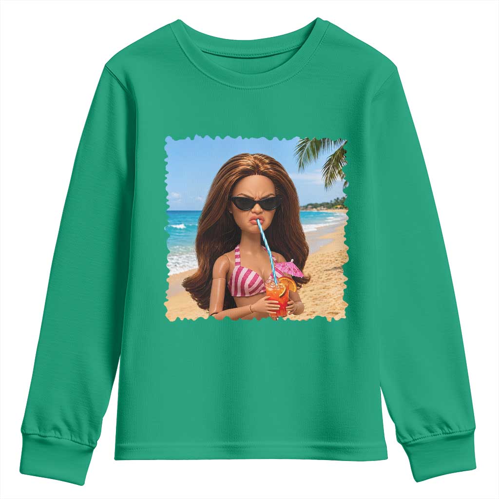 Funny Summer Doll Face Meme Youth Sweatshirt Tropical Beach Party Graphic