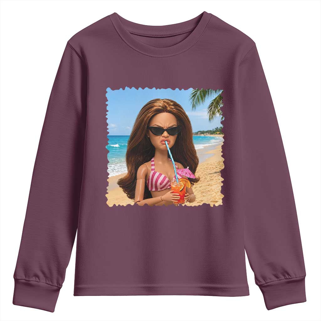 Funny Summer Doll Face Meme Youth Sweatshirt Tropical Beach Party Graphic